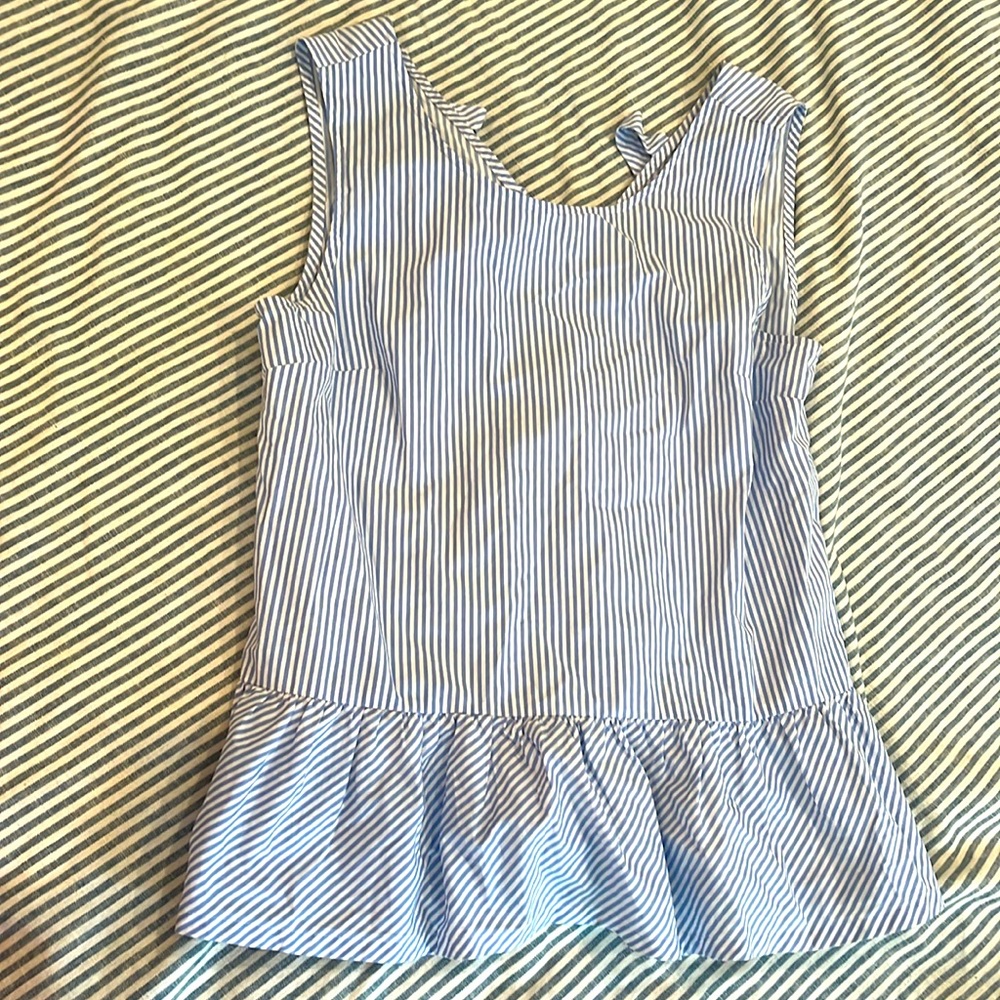 JCREW blue striped tank top shirt with cute tie in back..